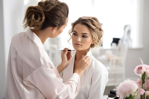 Maquilladora maquillando a una modelo