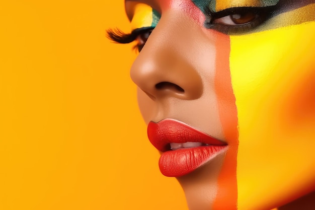 Maquillaje colorido aislado sobre fondo amarillo