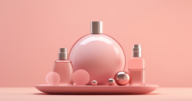 Maquillaje cosméticos y productos maqueta fondo rosa IA generativa