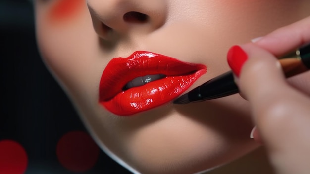 Maquillaje de labios rojos Ilustración AI GenerativexA