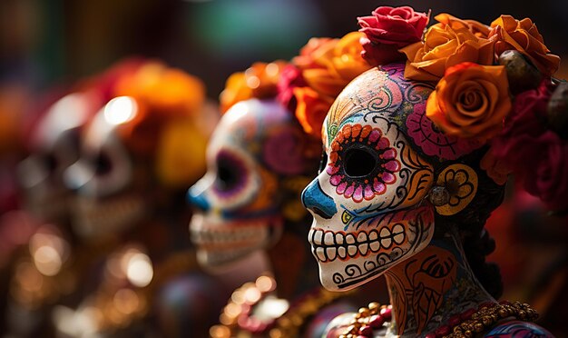 Foto maquillaje de muñecas para el día de muertos colorido de flores en flor