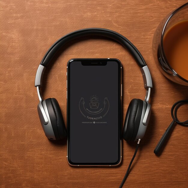 Maquillaje de pantalla de auriculares de teléfonos inteligentes Maquillaja de pantalla de teléfonos inteligentes y podcast de audio de música