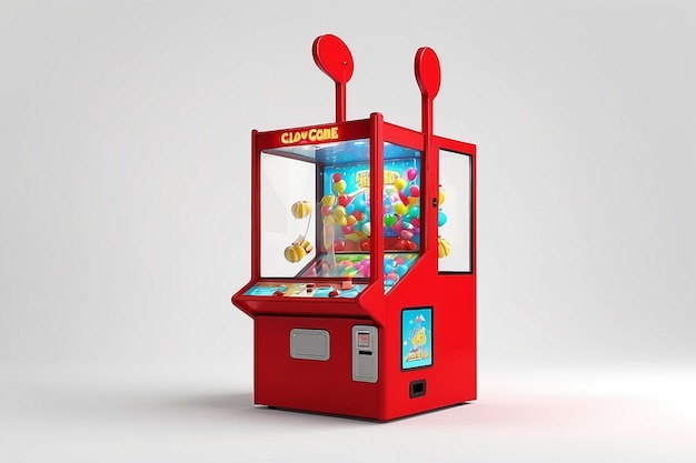 Foto la máquina de arcade de la grúa de la garra de juguete roja del carnaval en un fondo blanco rendering 3d