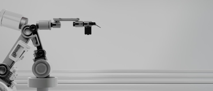 Foto máquina automática de brazo robótico ai para negocios de fábrica industrial con renderizado de ilustración 3d de fondo futurista
