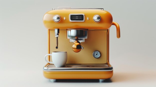 una máquina de café con una taza en una superficie blanca