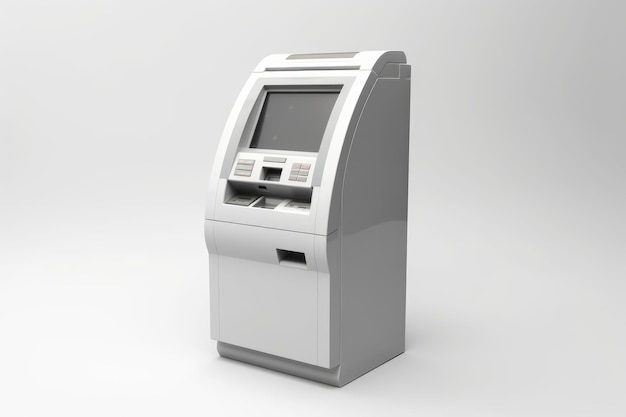 Máquina de cajero automático blanca de dibujos animados en 3D pantalla y botones realistas