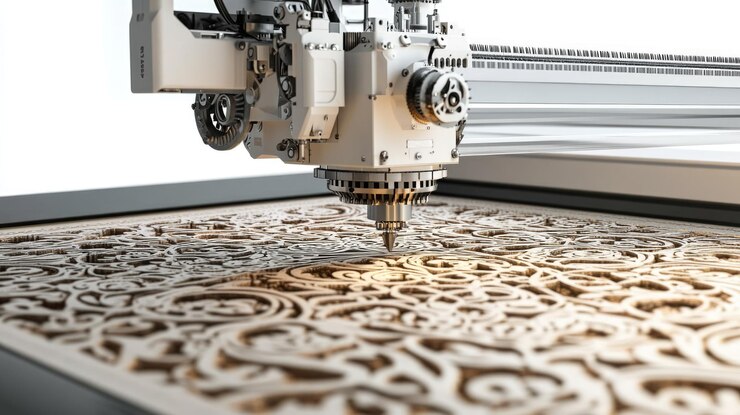 Foto la máquina cnc talla patrones intrincados en la madera