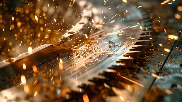 Foto una máquina de cortar metales libera una lluvia de chispas mientras procesa un producto metálico en una fascinante exhibición de fuegos artificiales industriales