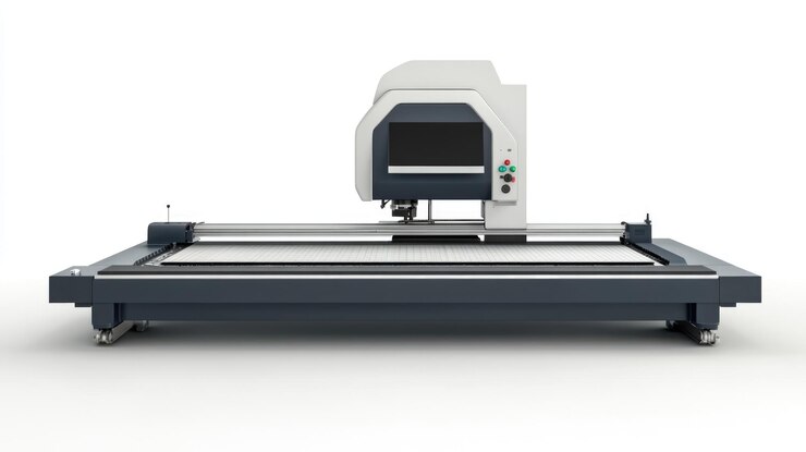 Foto máquina de corte automatizada con panel de control y cabeza móvil