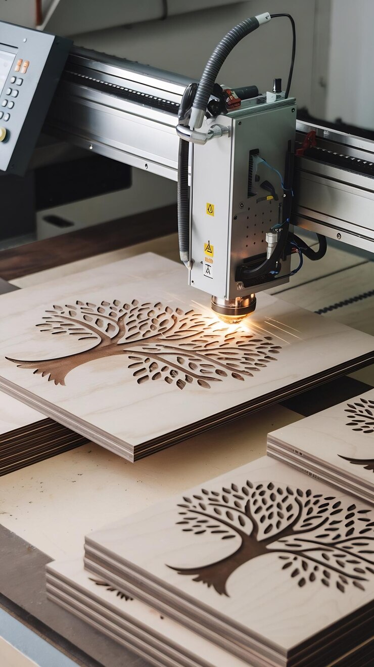 Foto máquina de corte por láser en el proceso máquina cnc