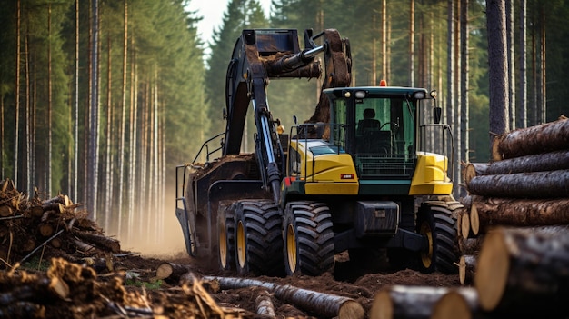 Máquina de cosecha de leñadores trabajando en el bosque Generar imagen de IA