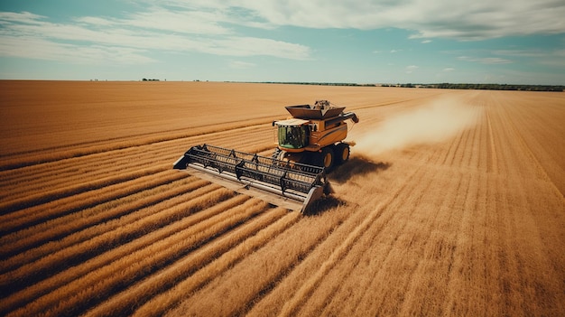 Foto la máquina cosechadora en un campo de cultivo