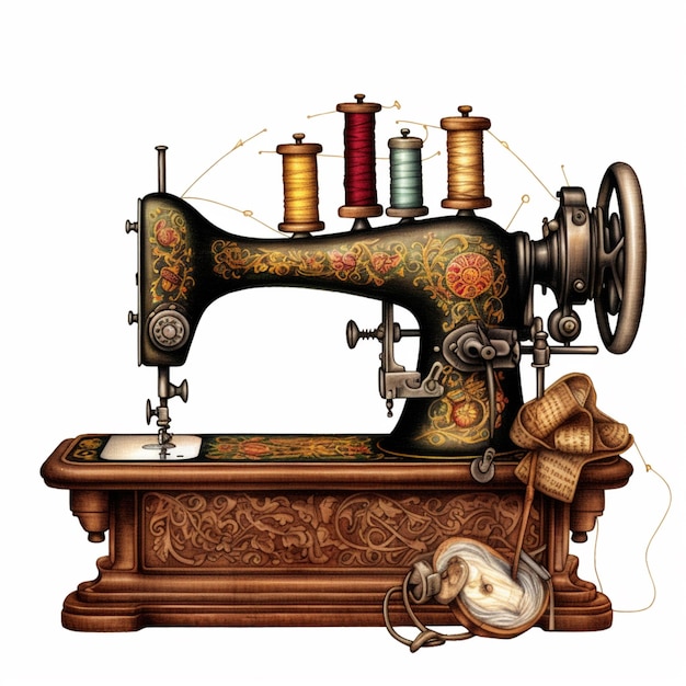 Foto máquina de coser arafed con una aguja y hilo bobinas generativas ai