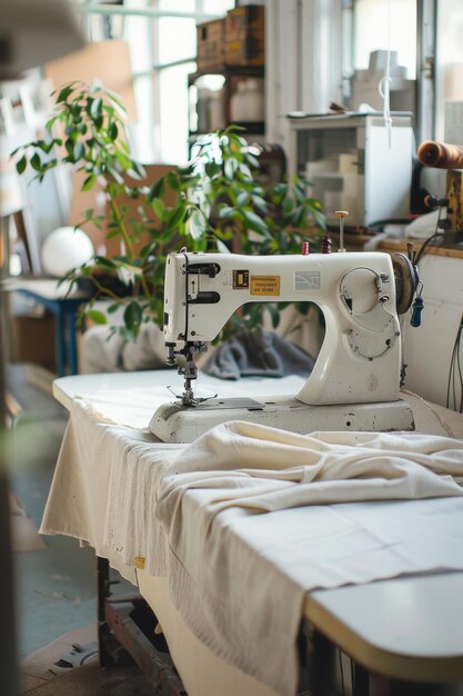 Foto máquina de coser en la mesa