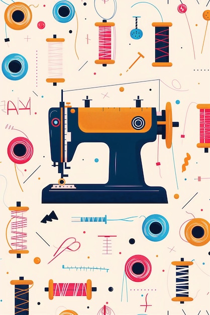 Máquina de coser vintage en el estilo minimalista de la ilustración vectorial