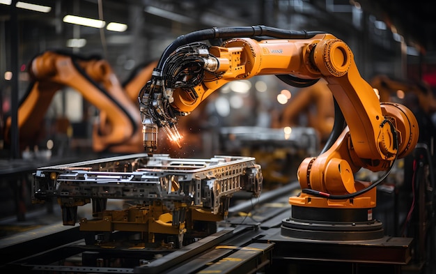 máquina de braço de robô de automação pesada em fábrica inteligente indústria futurista