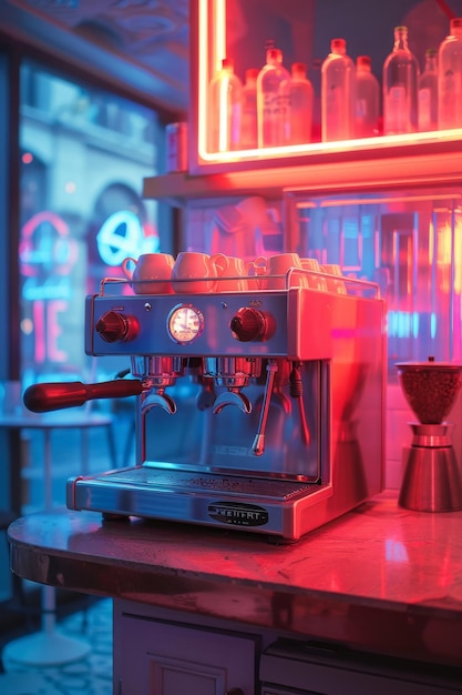 Máquina de café de néon para preparar café expresso