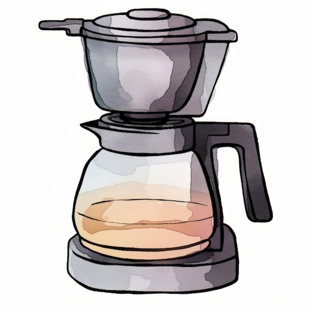 Máquina de café isolada no fundo branco Ilustração em aquarela