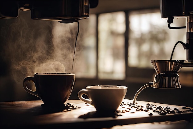 Máquina de café profissional liberando delícias saborosas por meio do processo de extração