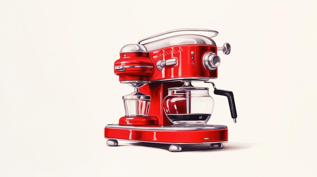 Máquina de café vermelha sobre fundo branco Generative Ai