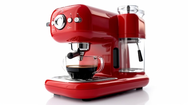 Máquina de café vermelha sobre fundo branco Generative Ai