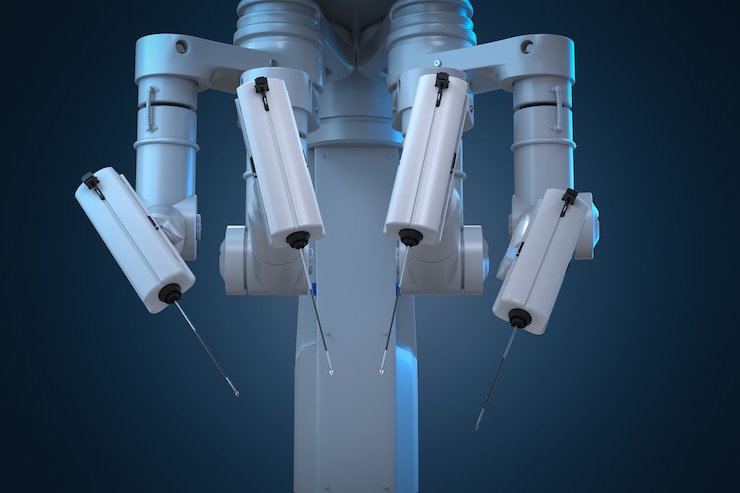 Foto máquina de cirurgia robô de renderização 3d com quatro braços
