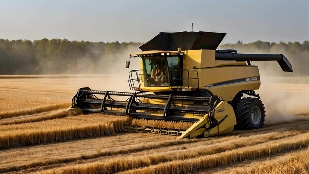 Máquina de colheita a trabalhar num campo de trigo dourado