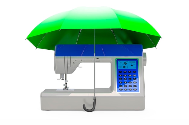 Máquina de costura moderna sob renderização 3D guarda-chuva