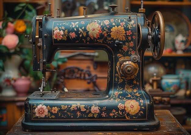 Foto máquina de costura vintage com tecido roscado