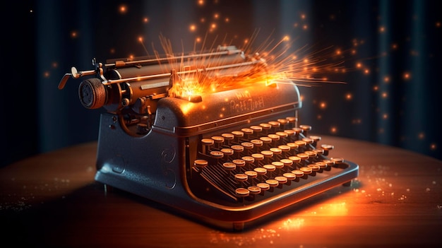 Máquina de escrever antiga com ai generativo de energia de luz mágica