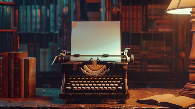 Máquina de escrever vintage com maquete de tela moderna velha encontra nova IA criada