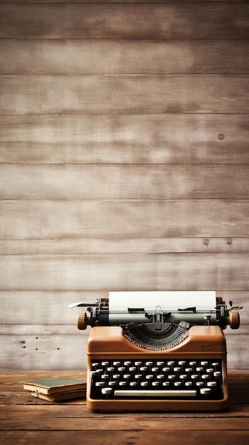 Máquina de escrever vintage em fundo de madeira rústica