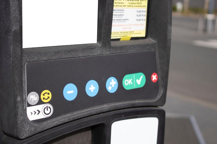 Foto máquina de estacionamento numa rua da cidade sistema de pagamento de estacionamento de automóveis