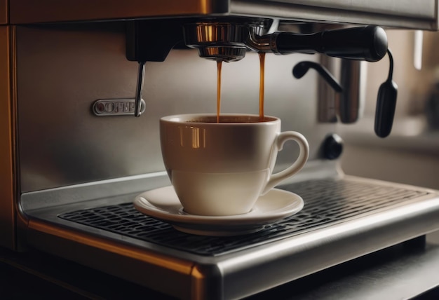 Foto máquina de expresso derramando café em copos elegantes em um café moderno