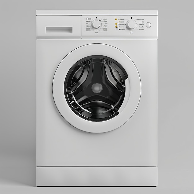 Máquina de lavar branca no chão branco