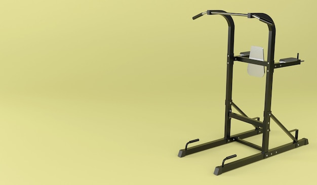 Máquina de mergulho de queixo 3d em fundo monocromático e amarelo conceito de exercício de ilustração de renderização 3d