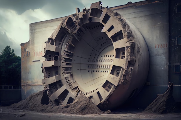 Máquina de perfuração de túneis rompendo uma parede de concreto