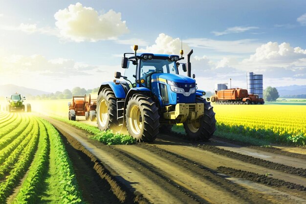 Máquina de tractor agrícola cultivando um campo.