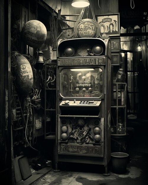 máquina de venda automática de antiguidades mecânica de pinball manteiga estética steampunk
