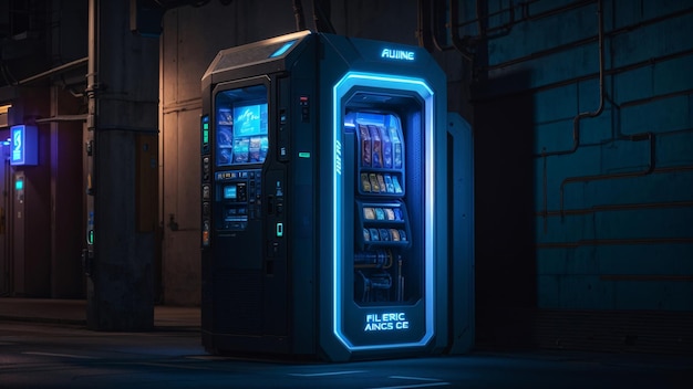 Máquina de venda automática futurista na cidade de Cyberpunk