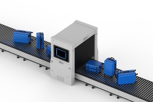 Máquina digitalizadora de renderização 3D está digitalizando bagagem no aeroporto