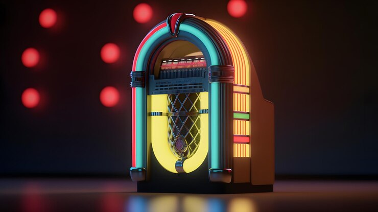 Una máquina de discos con luces de neón