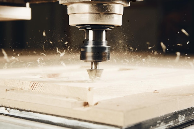 La máquina enrutadora CNC crea un diseño del complejo de estantes