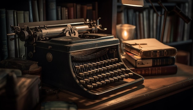Una máquina de escribir antigua en un estante polvoriento despierta nostalgia generada por IA