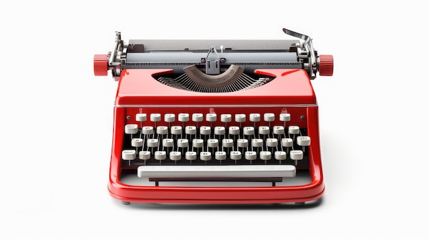 Foto una máquina de escribir roja con un fondo blanco y un fondo blanco.