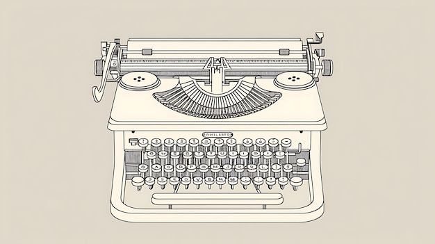 Una máquina de escribir vintage con un cuerpo beige La máquina de escribir tiene un teclado QWERTY y una palanca de retorno de carruaje Está aislada sobre un fondo beige