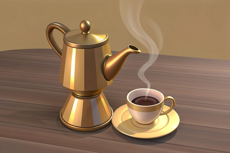 Una máquina de espresso de bronce vintage en una mesa rústica