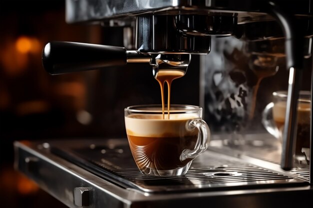 Máquina de espresso que vierte espresso con crema