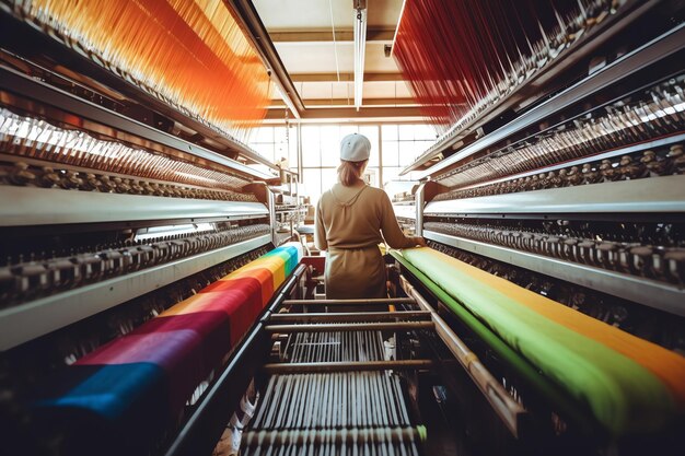 Máquina generativa de deformación de hilos de IA en una fábrica de tejido textil