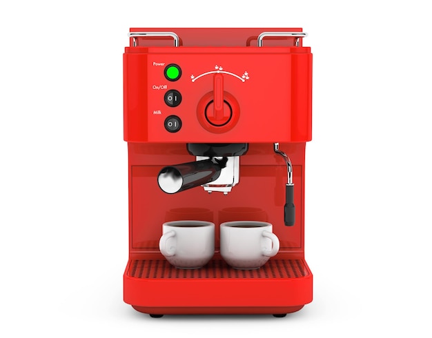 Máquina para hacer café espresso sobre un fondo blanco. Representación 3d